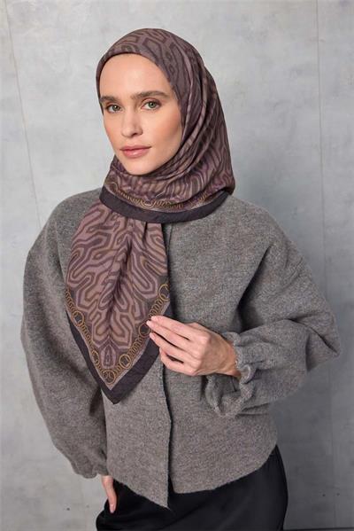 Viskon Velora Eşarp Dört Mevsim Zincir Desen Lila 90x90