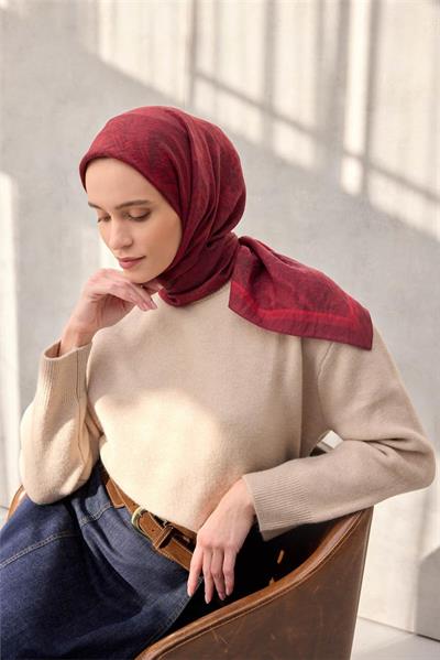 Viskon Velora Eşarp Dört Mevsim Karma Desen Vişne Çürüğü 90x90