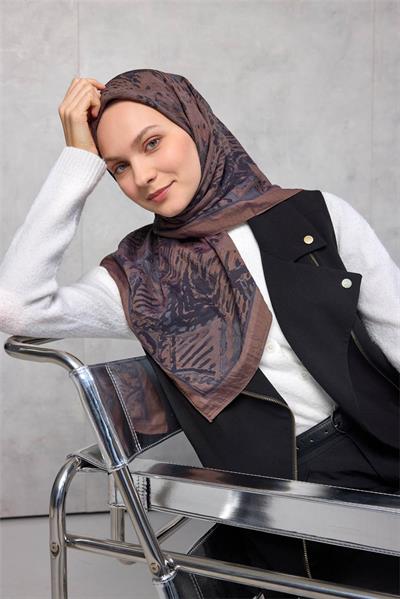 Viskon Velora Eşarp Dört Mevsim Karma Desen Kahve 90x90