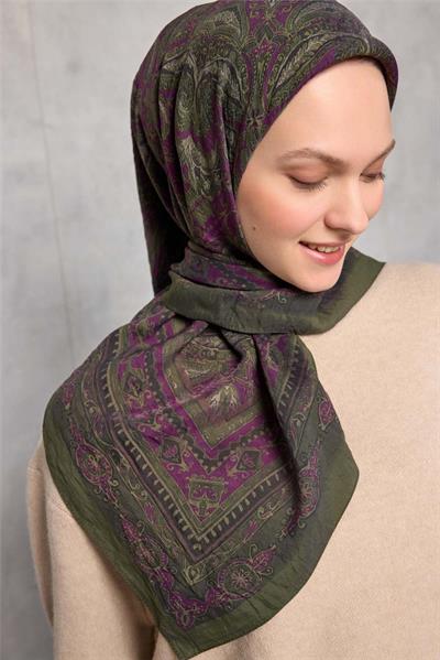 Viskon Velora Eşarp Dört Mevsim Asker Yeşili 90x90