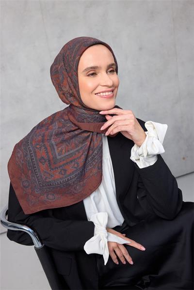Viskon Velora Eşarp Dört Mevsim Kahverengi 90x90