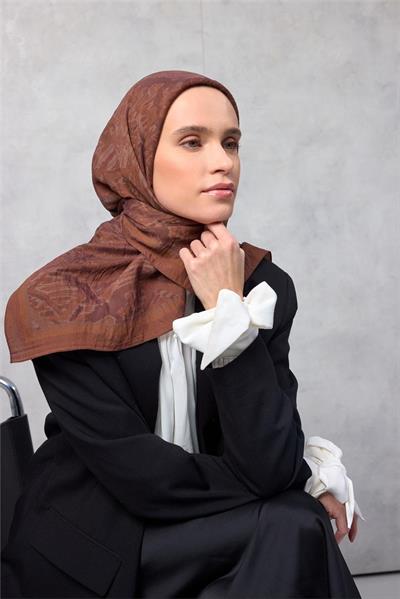 Viskon Velora Eşarp Dört Mevsim Karma Desen Tarçın 90x90