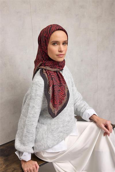 Viskon Velora Eşarp Dört Mevsim Zincir Desen Siyah 90x90