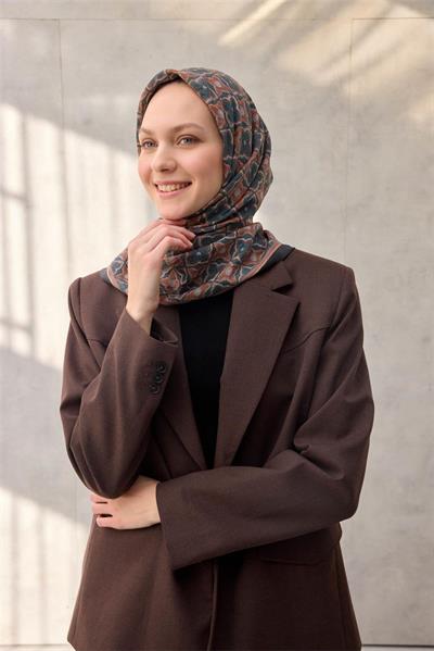 Viskon Velora Eşarp Yonca Desenli Petrol Yeşili Tok Duruşlu 90x90