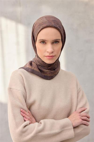 Viskon Velora Eşarp Dört Mevsim Karma Desen Kahverengi 90x90