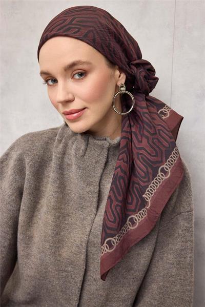 Viskon Velora Eşarp Dört Mevsim Zincir Desen Dumanlı Siyah 90x90