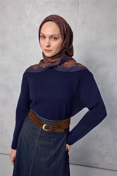 Viskon Velora Eşarp Dört Mevsim Koyu Lacivert 90x90