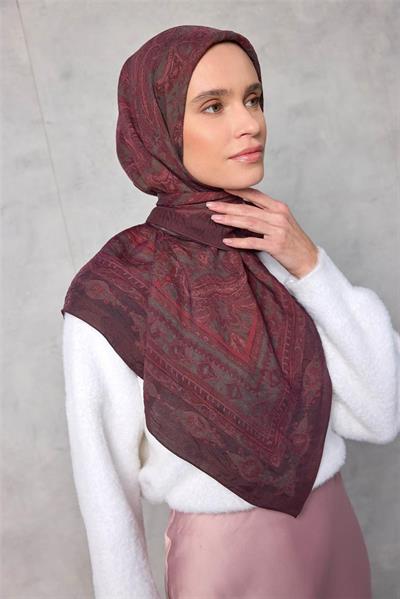 Viskon Velora Eşarp Dört Mevsim Koyu Mürdüm 90x90