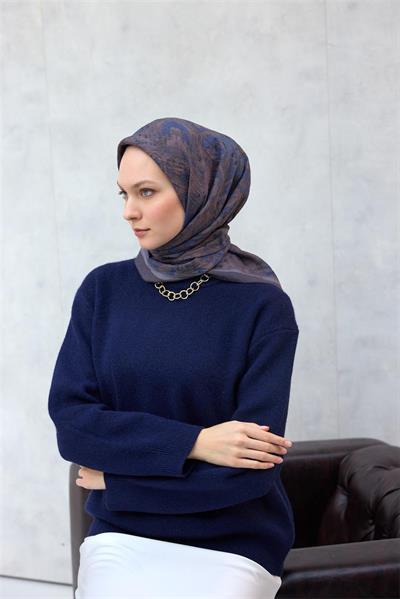 Viskon Velora Eşarp Dört Mevsim Karma Desen Koyu Indigo 90x90