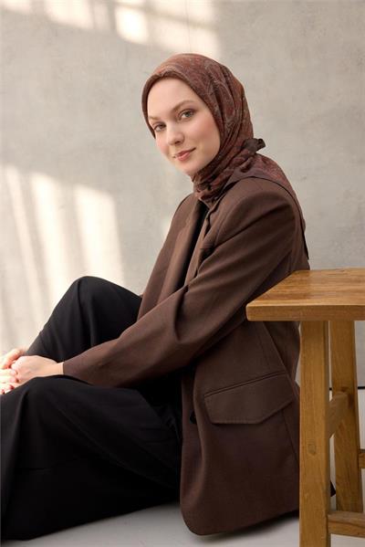 Viskon Velora Eşarp Dört Mevsim Bakır Kahve 90x90