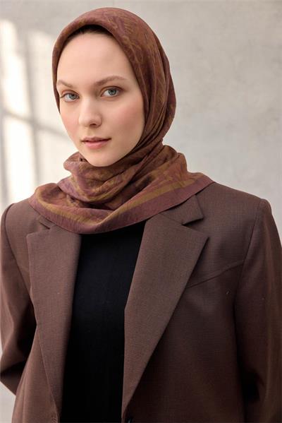 Viskon Velora Eşarp Dört Mevsim Karma Desen Çikolata Kahve 90x90