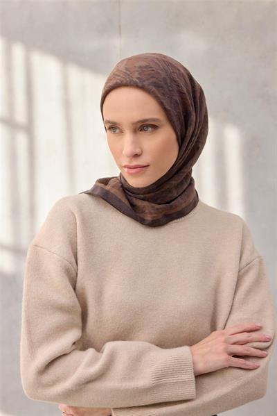 Viskon Velora Eşarp Dört Mevsim Karma Desen Kahverengi 90x90