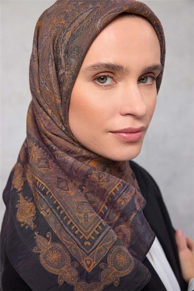 Viskon Velora Eşarp Dört Mevsim Koyu Siyah 90x90