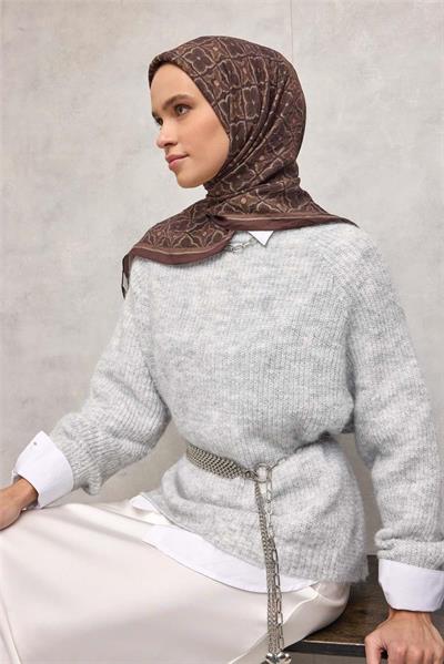 Viskon Velora Eşarp Acı Kahve Yonca Desenli Tok Duruşlu 90x90