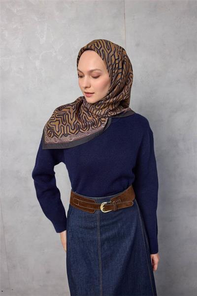 Viskon Velora Eşarp Dört Mevsim Zincir Desen Koyu Antrasit 90x90