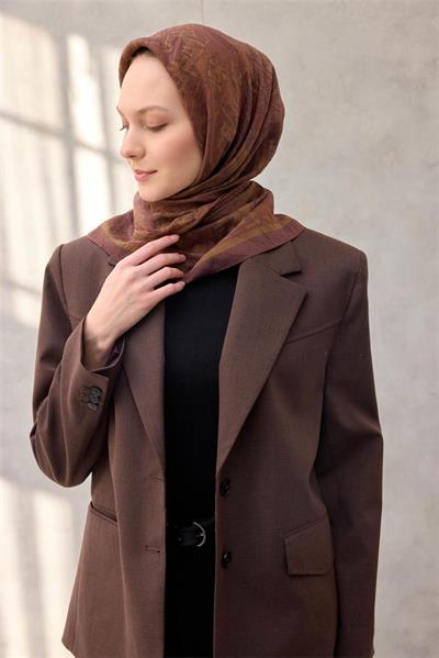 Viskon Velora Eşarp Dört Mevsim Karma Desen Çikolata Kahve 90x90