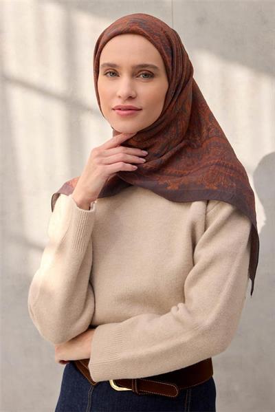 Viskon Velora Eşarp Dört Mevsim Koyu Kahve 90x90