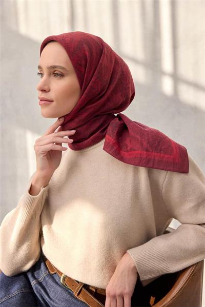 Viskon Velora Eşarp Dört Mevsim Karma Desen Vişne Çürüğü 90x90