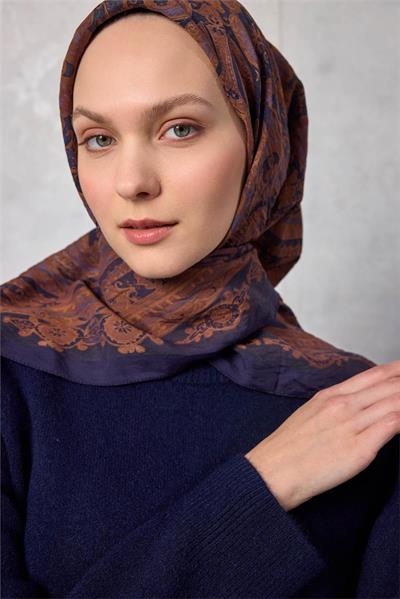 Viskon Velora Eşarp Dört Mevsim Koyu Lacivert 90x90