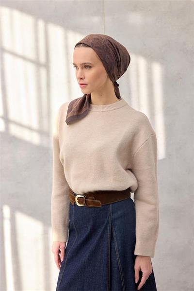 Viskon Velora Eşarp Dört Mevsim Karma Desen Sütlü Kahve 90x90