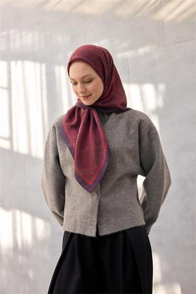 Viskon Velora Eşarp Dört Mevsim Karma Desen Koyu Mor 90x90