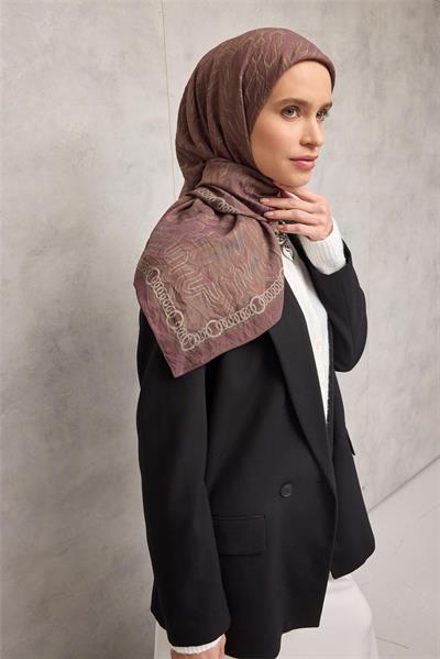 Viskon Velora Eşarp Dört Mevsim Zincir Desen Bakır Kahve 90x90