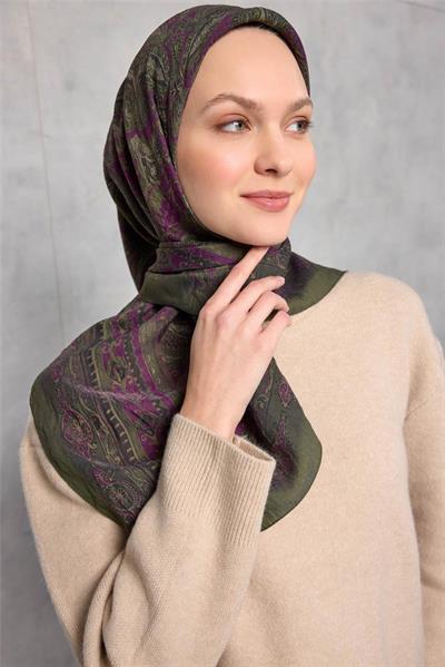 Viskon Velora Eşarp Dört Mevsim Asker Yeşili 90x90