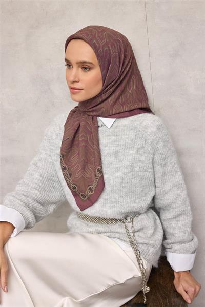 Viskon Velora Eşarp Dört Mevsim Zincir Desen Vişne 90x90