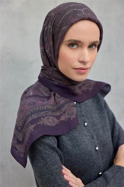 Viskon Velora Eşarp Dört Mevsim Koyu Mürdüm 90x90