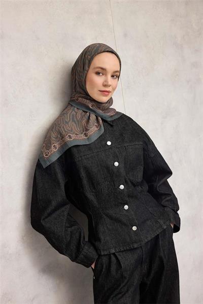 Viskon Velora Eşarp Dört Mevsim Zincir Desen Petrol Yeşili  90x90