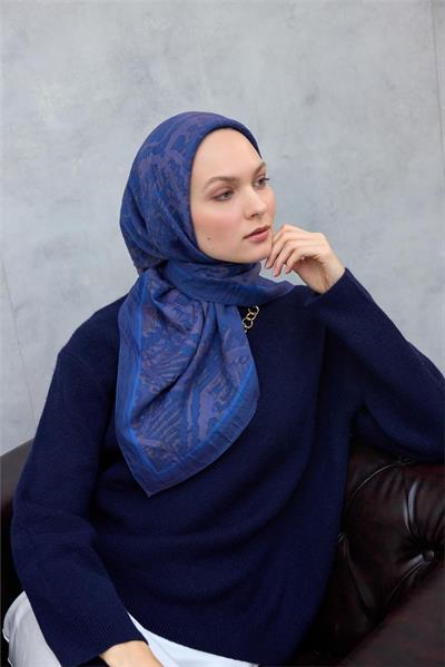 Viskon Velora Eşarp Dört Mevsim Karma Desen Mavi 90x90