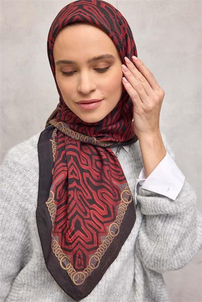 Viskon Velora Eşarp Dört Mevsim Zincir Desen Siyah 90x90