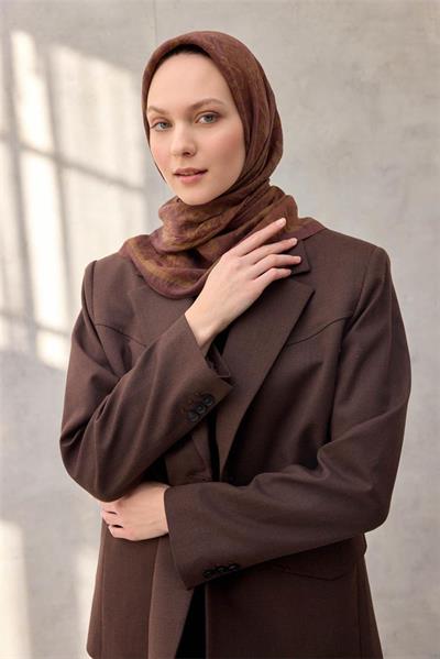 Viskon Velora Eşarp Dört Mevsim Karma Desen Çikolata Kahve 90x90