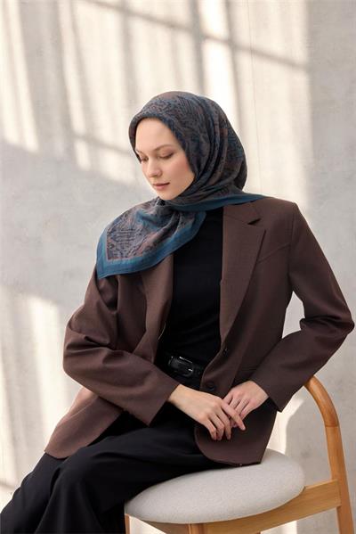 Viskon Velora Eşarp Dört Mevsim Karma Desen Indigo 90x90