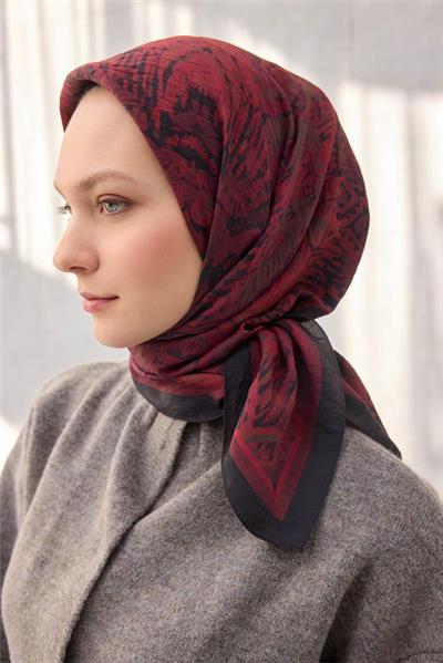 Viskon Velora Eşarp Dört Mevsim Karma Desen Bordo 90x90
