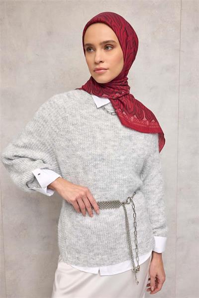 Viskon Velora Eşarp Dört Mevsim Zincir Desen Berry 90x90