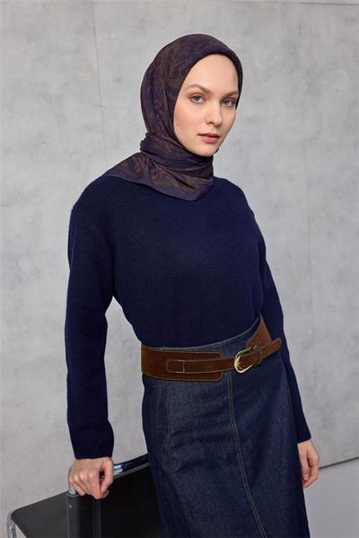 Viskon Velora Eşarp Dört Mevsim Karma Desen Patlıcan Moru 90x90