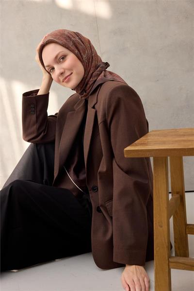 Viskon Velora Eşarp Dört Mevsim Bakır Kahve 90x90