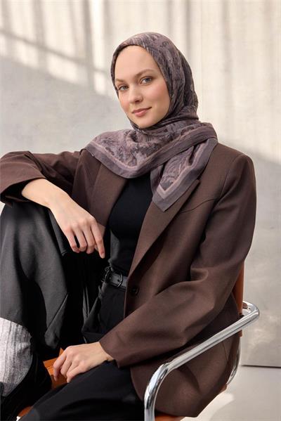 Viskon Velora Eşarp Dört Mevsim Karma Desen Yanık Kahve 90x90