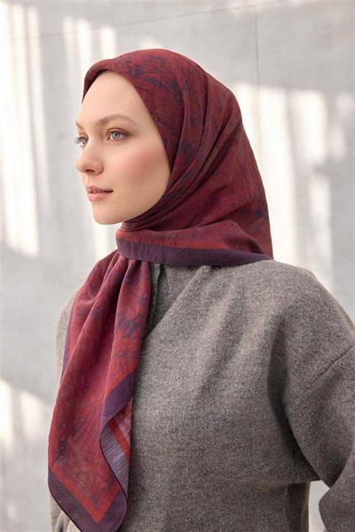 Viskon Velora Eşarp Dört Mevsim Karma Desen Koyu Mor 90x90