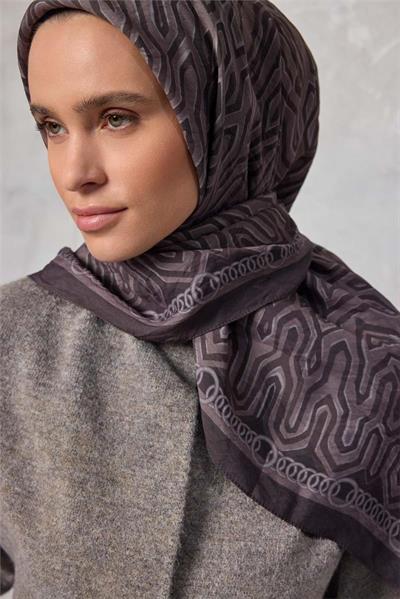 Viskon Velora Eşarp Dört Mevsim Zincir Desen Füme 90x90