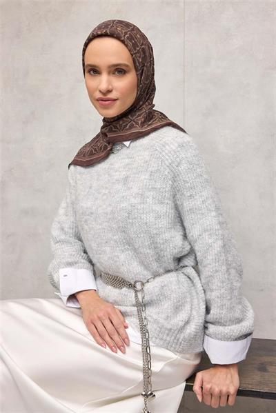Viskon Velora Eşarp Acı Kahve Yonca Desenli Tok Duruşlu 90x90