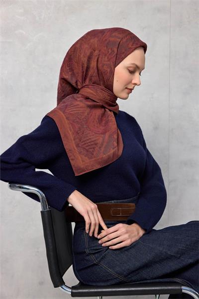 Viskon Velora Eşarp Dört Mevsim Karma Desen Bakır 90x90