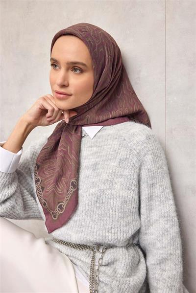 Viskon Velora Eşarp Dört Mevsim Zincir Desen Vişne 90x90