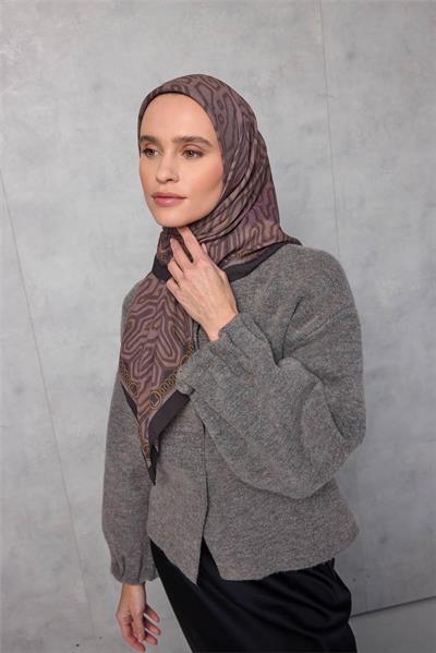 Viskon Velora Eşarp Dört Mevsim Zincir Desen Lila 90x90