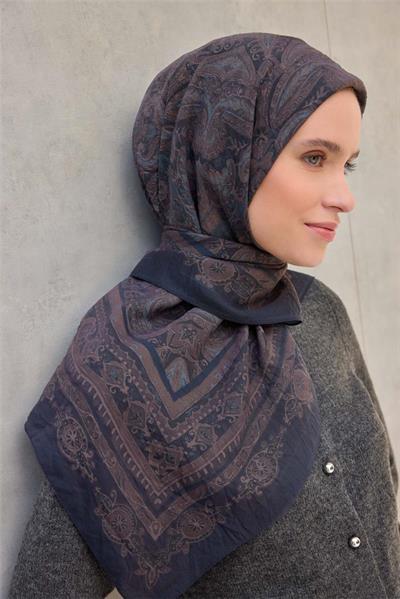 Viskon Velora Eşarp Dört Mevsim Gece Mavisi 90x90