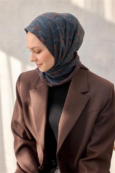 Viskon Velora Eşarp Dört Mevsim Kahve Bordo 90x90