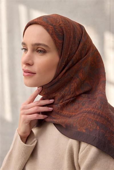 Viskon Velora Eşarp Dört Mevsim Koyu Kahve 90x90