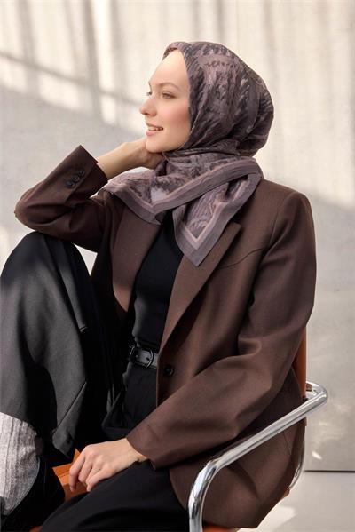 Viskon Velora Eşarp Dört Mevsim Karma Desen Yanık Kahve 90x90