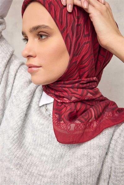 Viskon Velora Eşarp Dört Mevsim Zincir Desen Berry 90x90